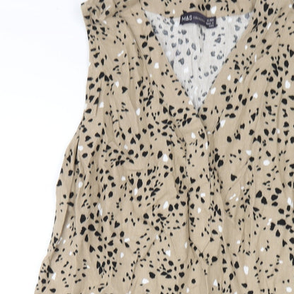 Marks and Spencer Womens Beige Geometric Linen A-Line Size 10 V-Neck Pullover