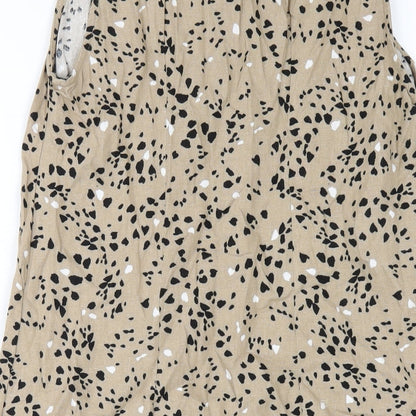 Marks and Spencer Womens Beige Geometric Linen A-Line Size 10 V-Neck Pullover