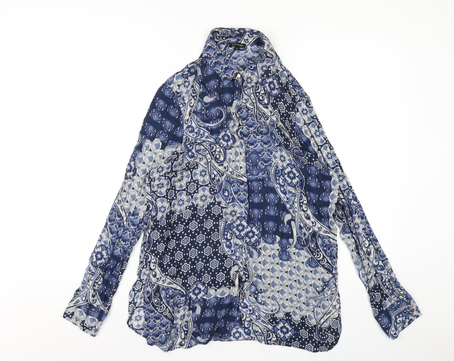 Womens UK Size 10 River Island Blue Basic Button-Up