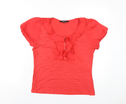 David Emanuel Womens Red Viscose Basic T-Shirt Size 14 Scoop Neck