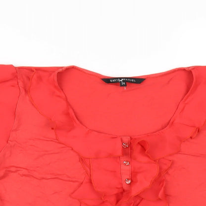 David Emanuel Womens Red Viscose Basic T-Shirt Size 14 Scoop Neck