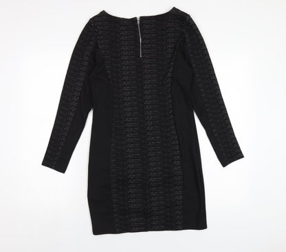 H&M Womens Black Polyester Bodycon Size 14 Round Neck Zip