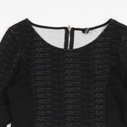 H&M Womens Black Polyester Bodycon Size 14 Round Neck Zip