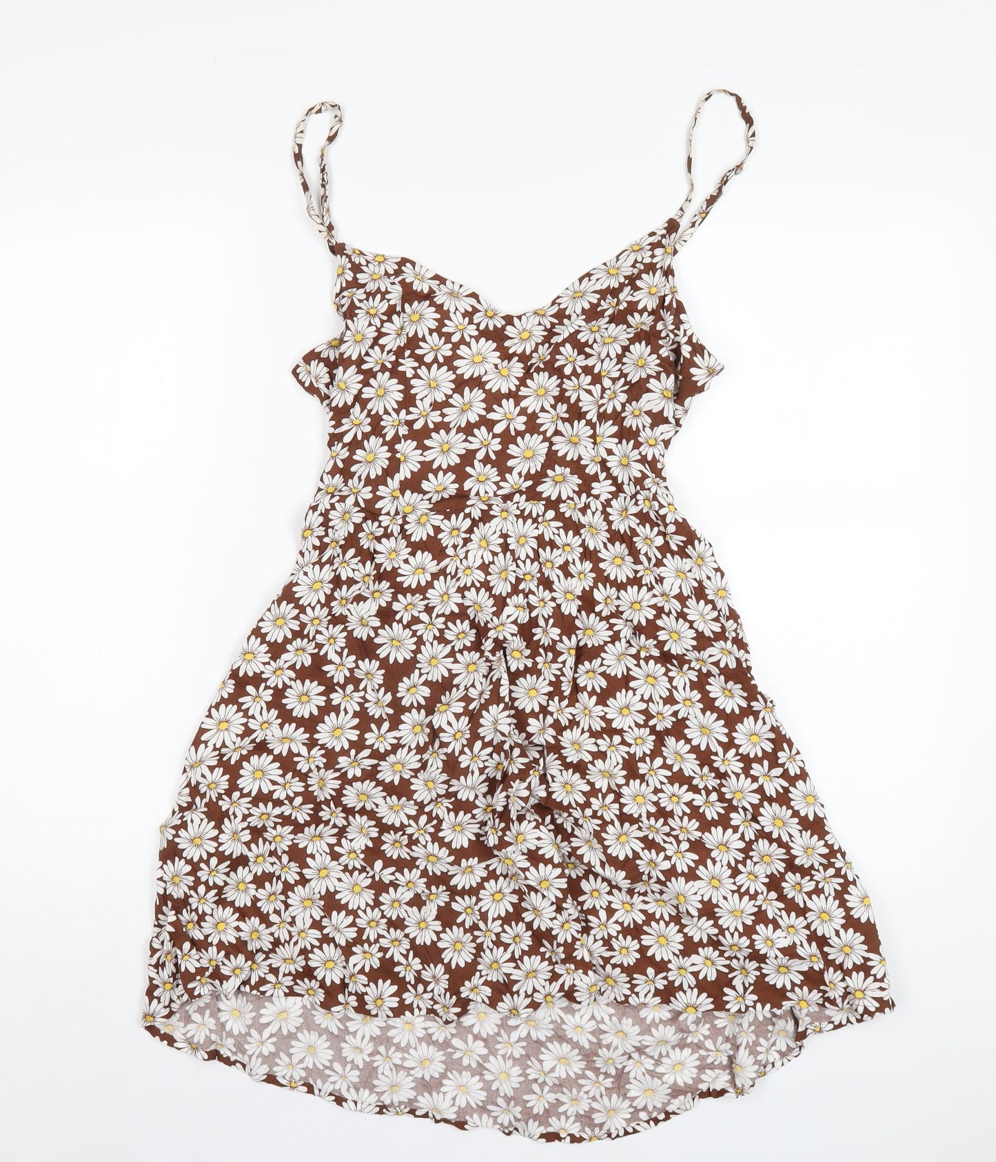 H&M Womens Brown Floral Viscose A-Line Size 10 V-Neck Pullover