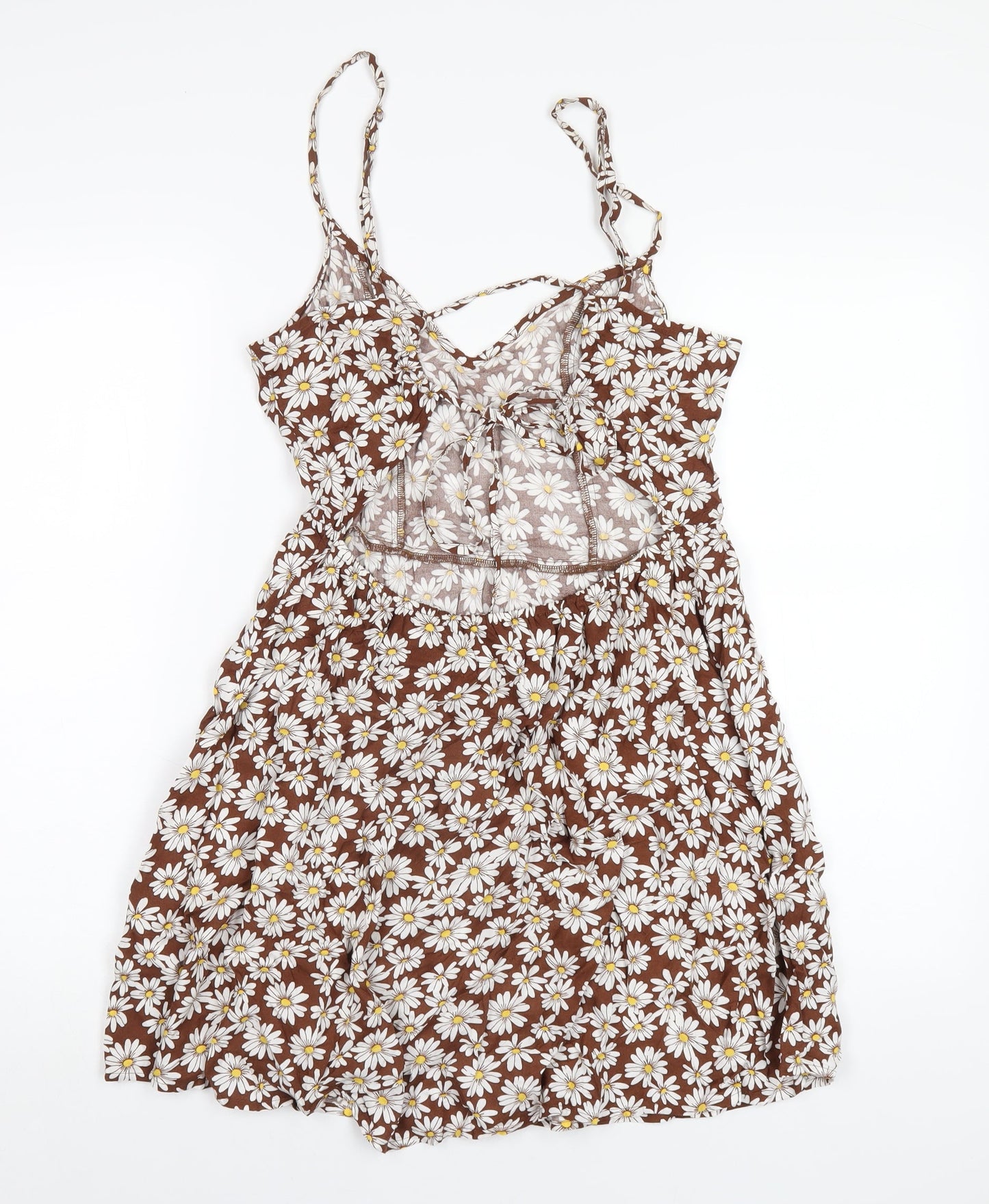 H&M Womens Brown Floral Viscose A-Line Size 10 V-Neck Pullover