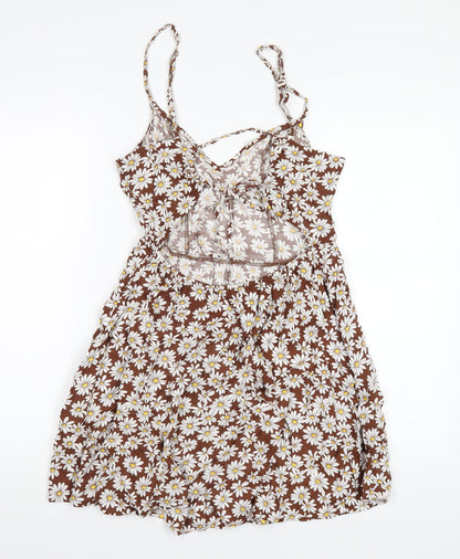 H&M Womens Brown Floral Viscose A-Line Size 10 V-Neck Pullover