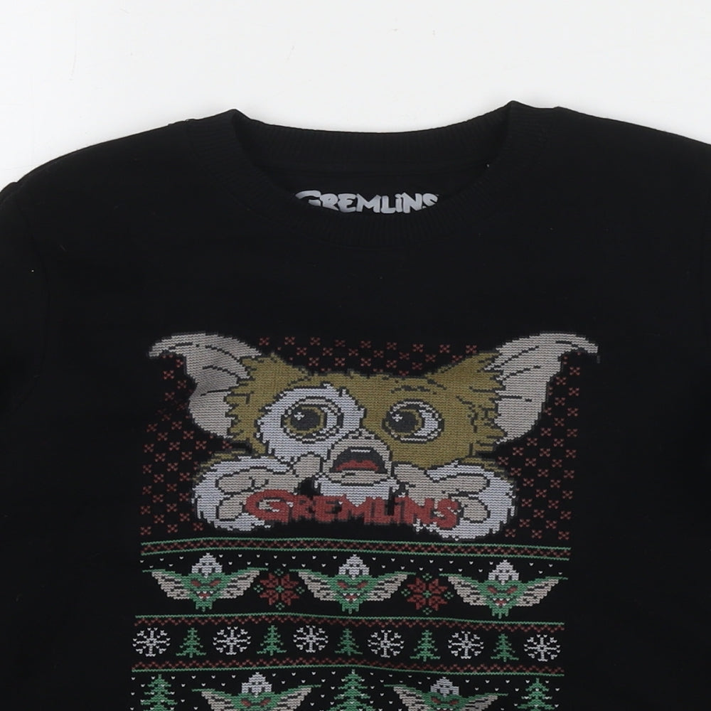 Gremlins Boys Black Cotton Pullover Sweatshirt Size 9-10 Years Pullover - Logo