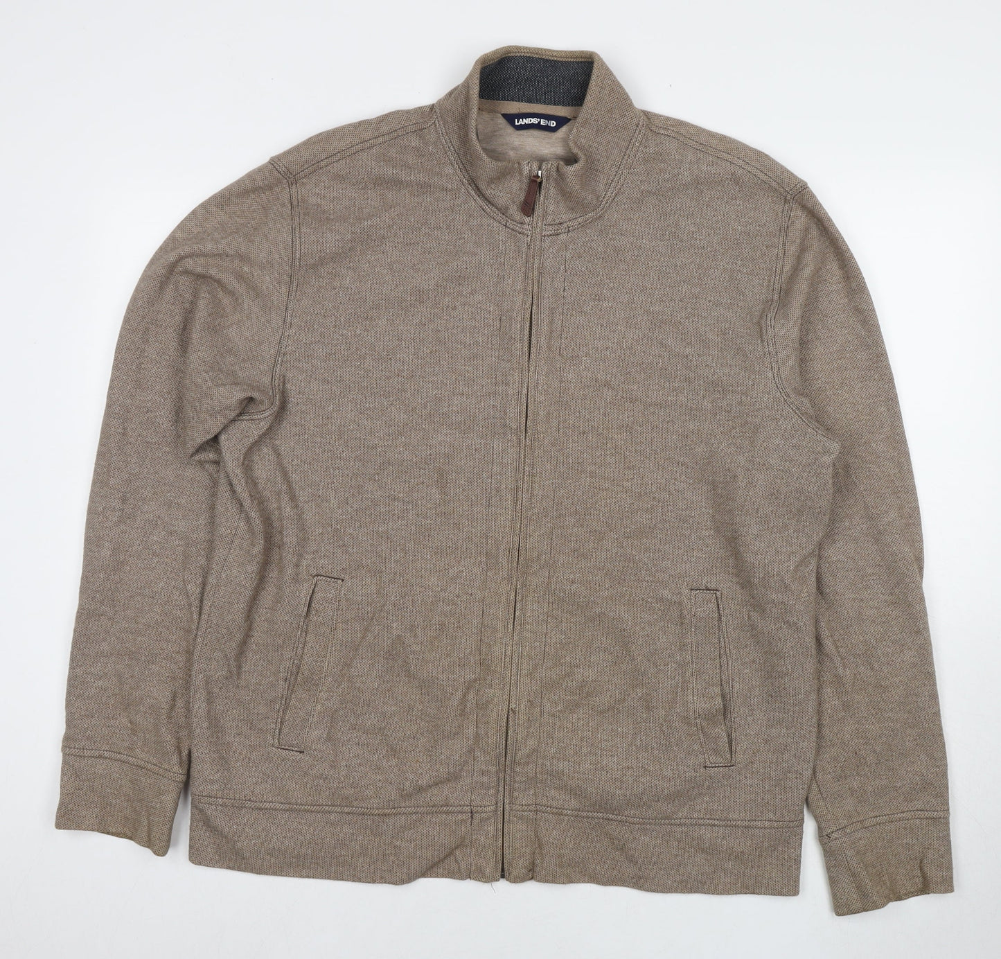 Mens UK Size L Lands' End Brown Full Zip Sweatshirt