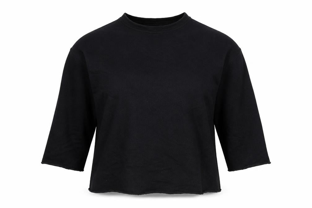 Front view of ASOS women’s black cotton pullover sweatshirt, size UK 10, pullover