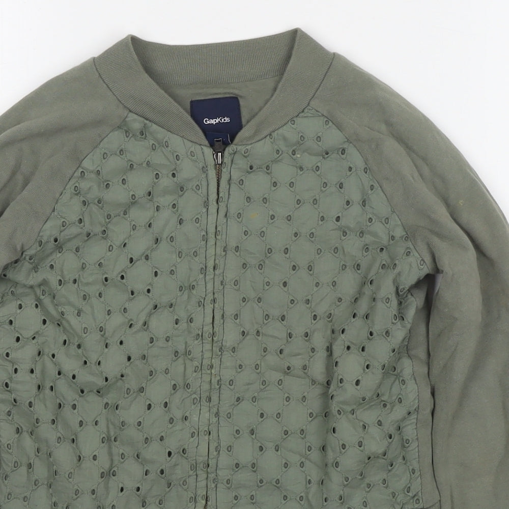 Gap Girls Green Cotton Full Zip Sweatshirt Size 8 Years Zip
