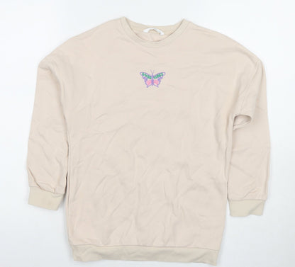 Marks and Spencer Girls Beige Cotton Pullover Hoodie Size 9-10 Years Zip - Butterfly