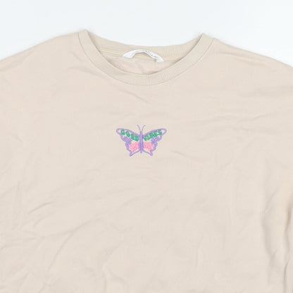 Marks and Spencer Girls Beige Cotton Pullover Hoodie Size 9-10 Years Zip - Butterfly