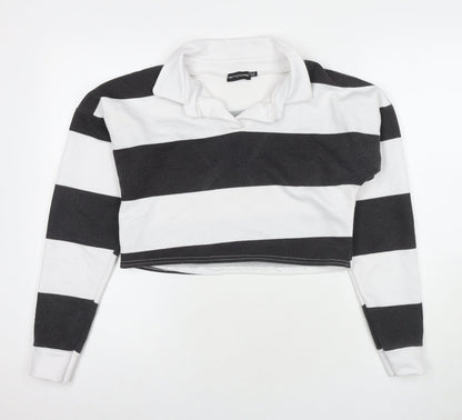 PRETTYLITTLETHING Womens White Striped Polyester Pullover Sweatshirt Size 10 Pullover