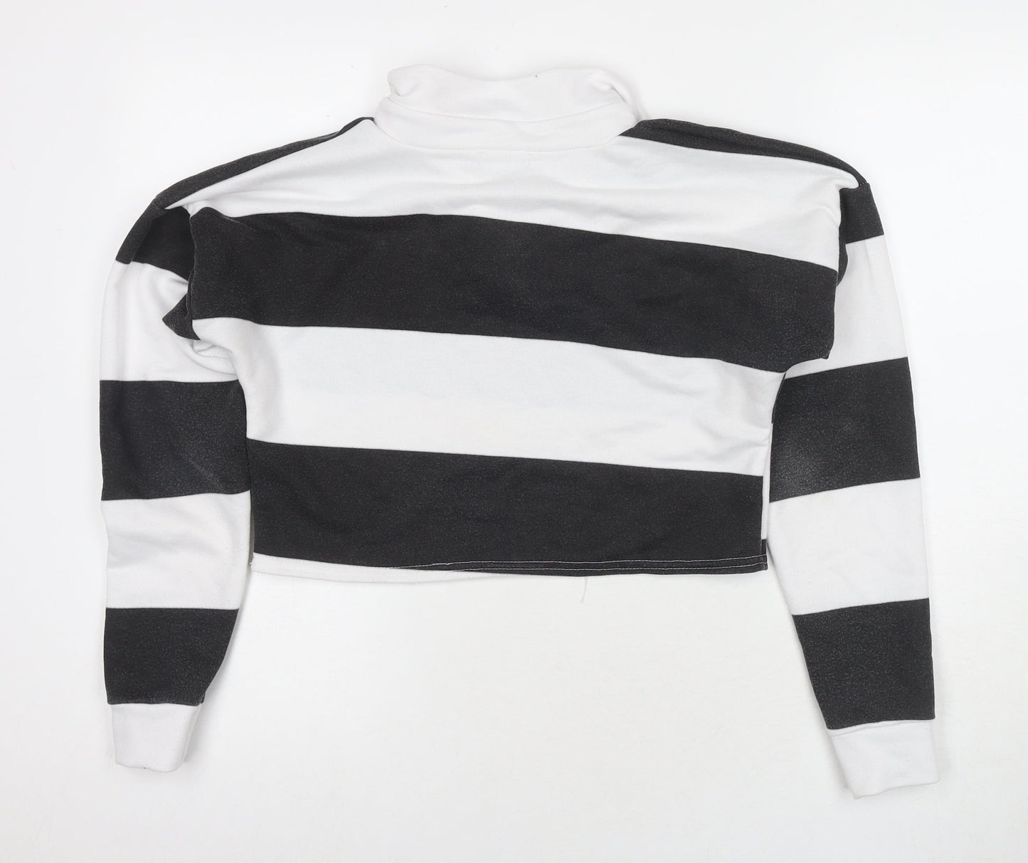 PRETTYLITTLETHING Womens White Striped Polyester Pullover Sweatshirt Size 10 Pullover