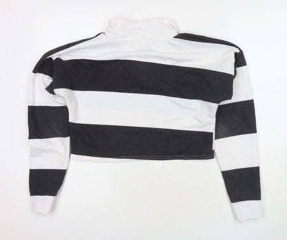 PRETTYLITTLETHING Womens White Striped Polyester Pullover Sweatshirt Size 10 Pullover