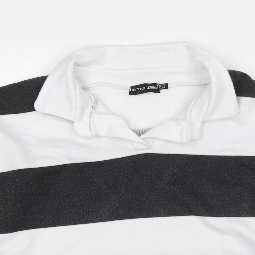 PRETTYLITTLETHING Womens White Striped Polyester Pullover Sweatshirt Size 10 Pullover