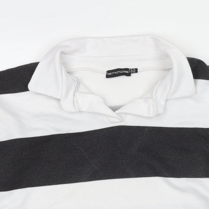 PRETTYLITTLETHING Womens White Striped Polyester Pullover Sweatshirt Size 10 Pullover