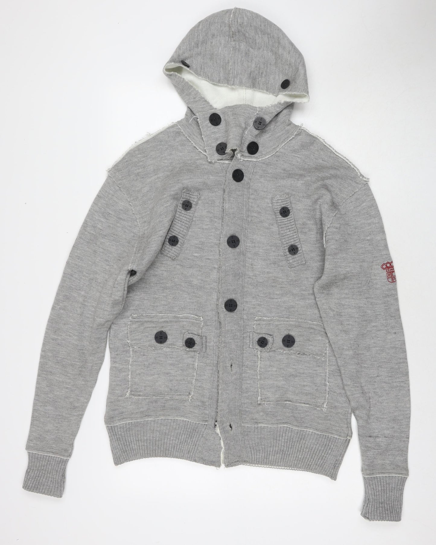 Egan Mens Grey Acrylic Cardigan Hoodie Size XL