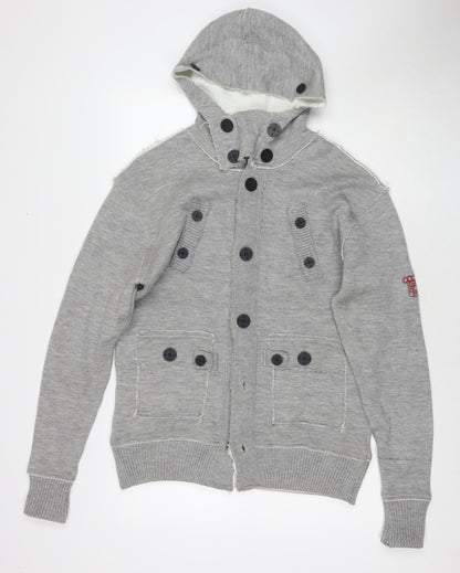 Egan Mens Grey Acrylic Cardigan Hoodie Size XL