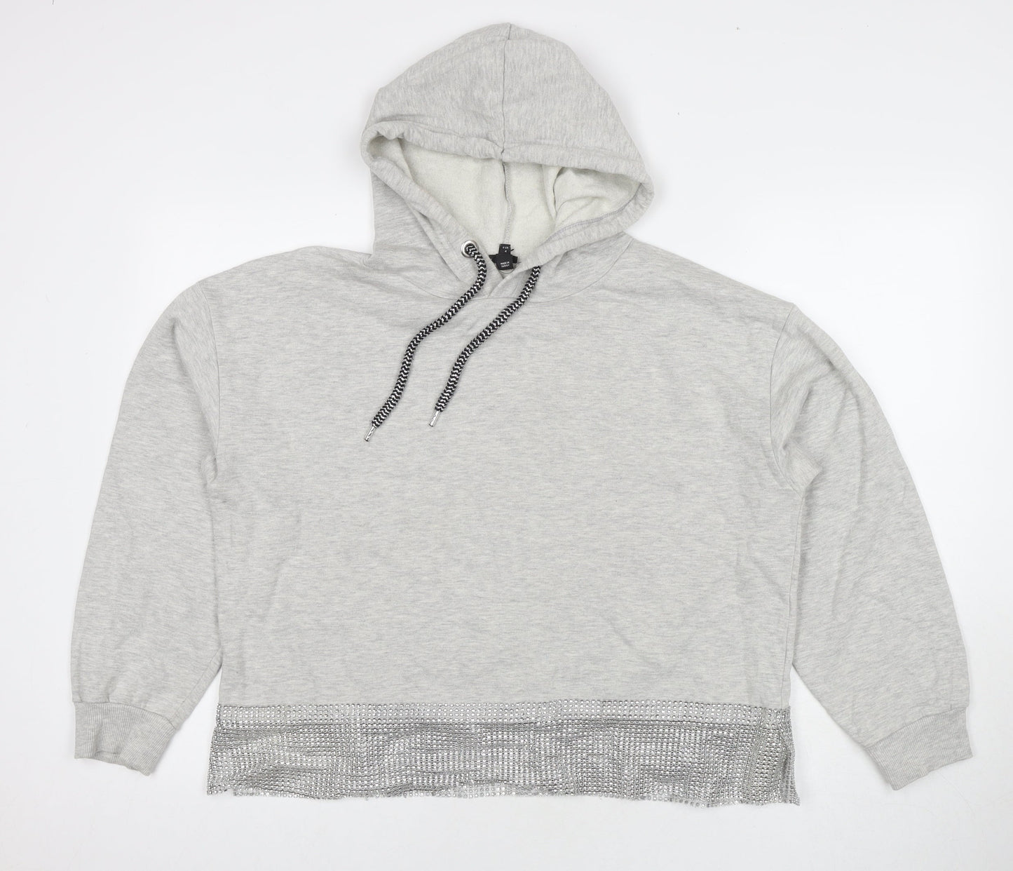 River Island Womens Grey Cotton Pullover Hoodie Size L Pullover - Jeweled Detail