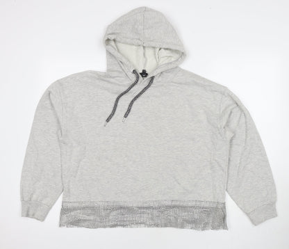 River Island Womens Grey Cotton Pullover Hoodie Size L Pullover - Jeweled Detail