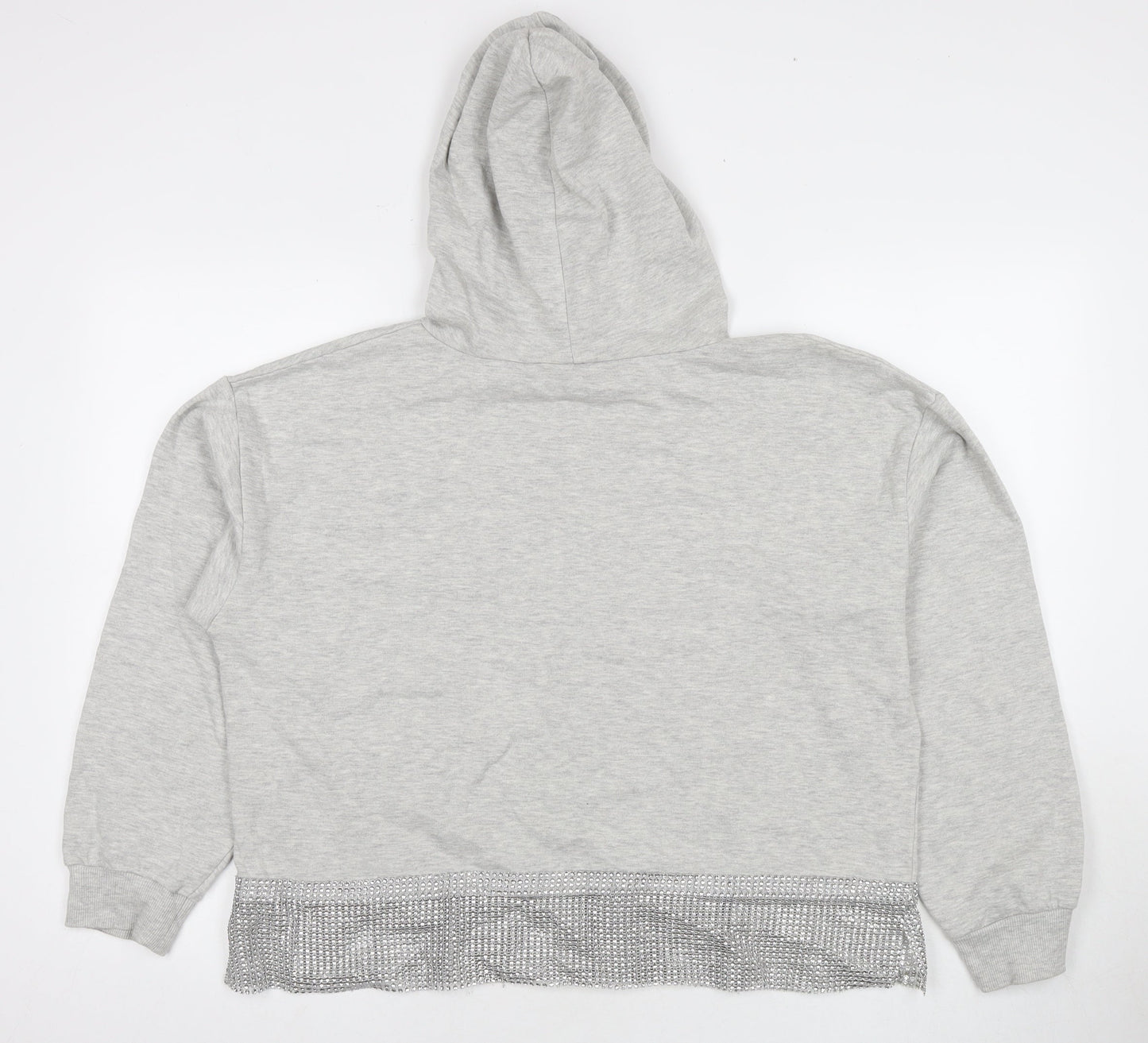 River Island Womens Grey Cotton Pullover Hoodie Size L Pullover - Jeweled Detail