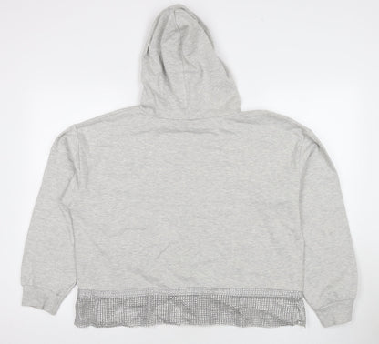 River Island Womens Grey Cotton Pullover Hoodie Size L Pullover - Jeweled Detail