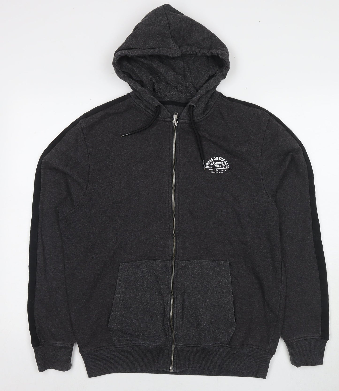 Threadcare Mens Grey Cotton Full Zip Hoodie Size L