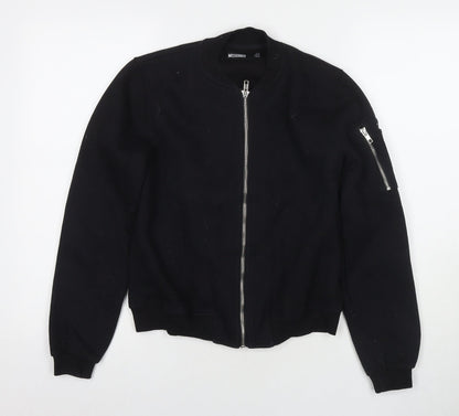Additional front view of Missguided women’s black polyester full zip sweatshirt, size UK 6, zip