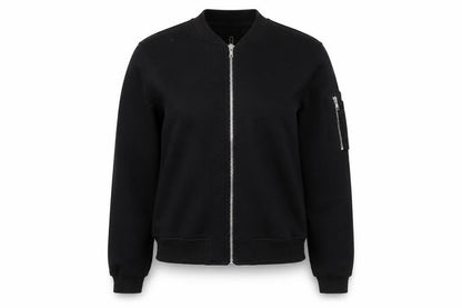 Front view of Missguided women’s black polyester full zip sweatshirt, size UK 6, zip