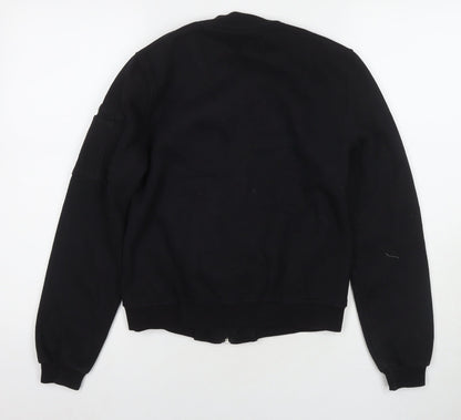 Back view of Missguided women’s black polyester full zip sweatshirt, size UK 6, zip