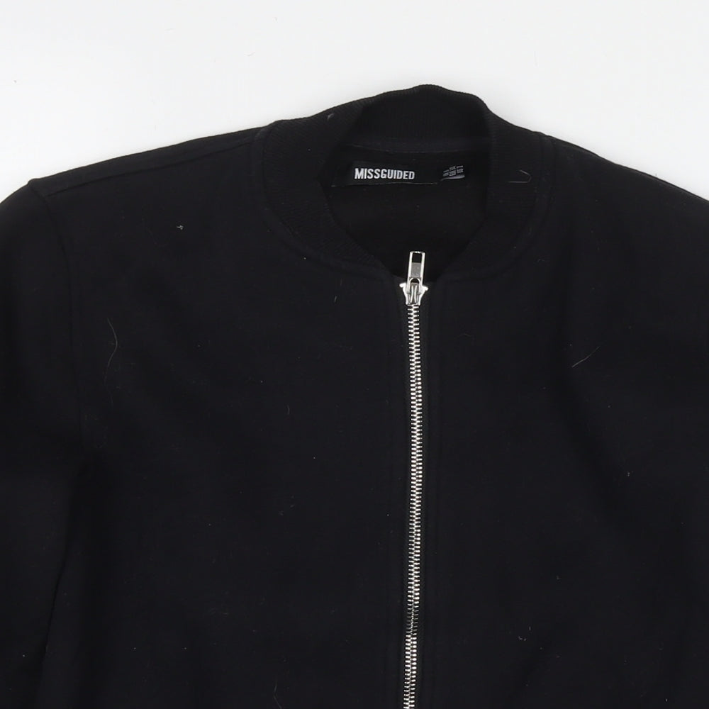 Close-up detail of Missguided women’s black polyester full zip sweatshirt, size UK 6, zip