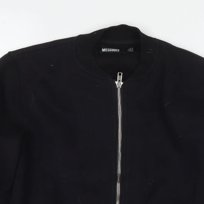 Close-up detail of Missguided women’s black polyester full zip sweatshirt, size UK 6, zip