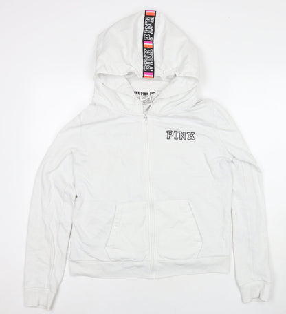 PINK Womens White Cotton Pullover Sweatshirt Size L Pullover