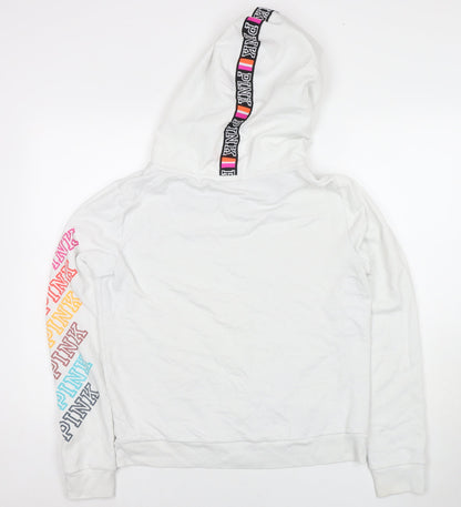 PINK Womens White Cotton Pullover Sweatshirt Size L Pullover