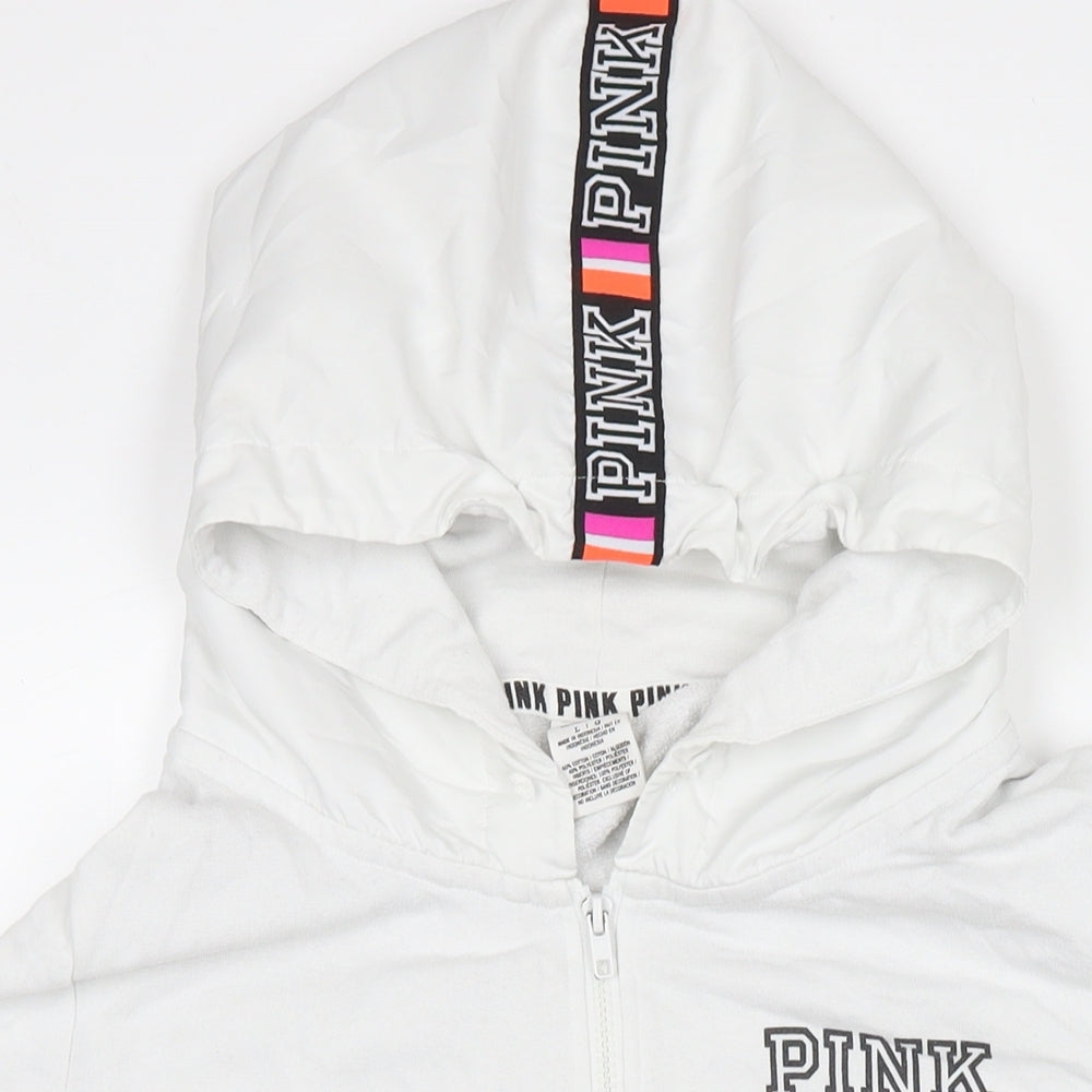 PINK Womens White Cotton Pullover Sweatshirt Size L Pullover