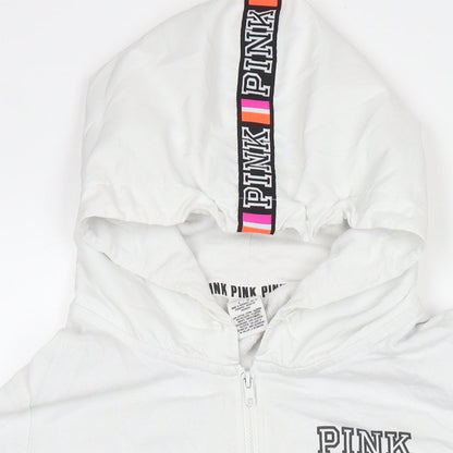 PINK Womens White Cotton Pullover Sweatshirt Size L Pullover