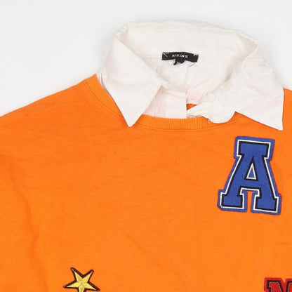 Rising Womens Orange Cotton Pullover Sweatshirt Size XL Pullover - Shirt Detail Icons