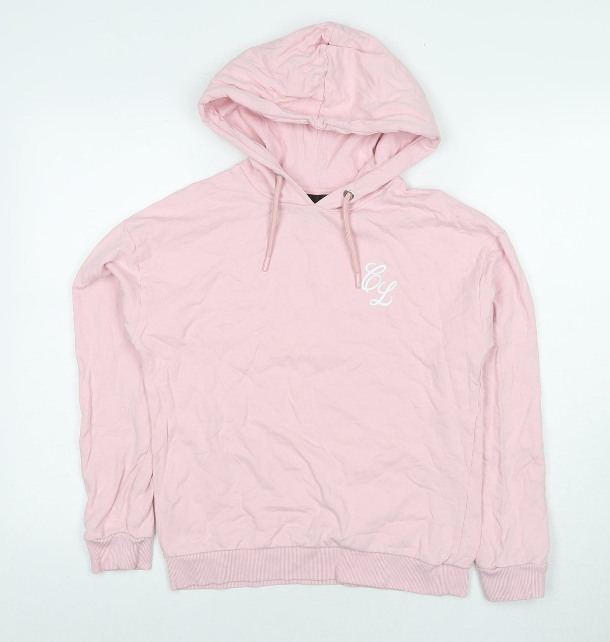 Additional front view of Closure women’s pink cotton pullover hoodie, size UK 8, pullover