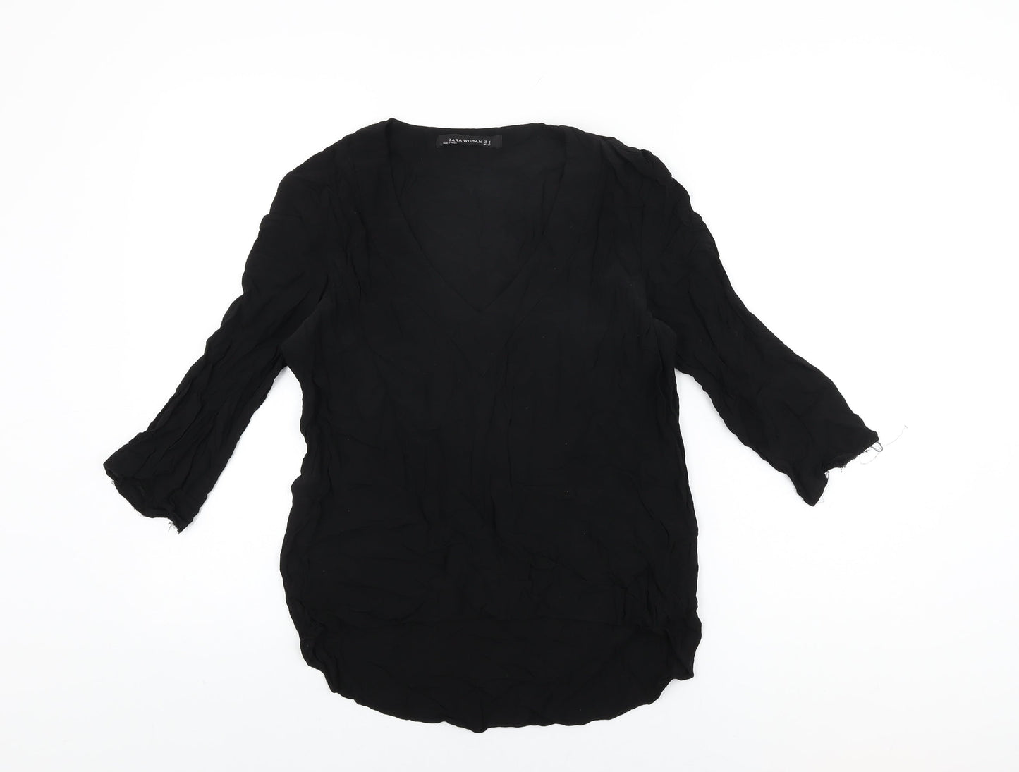 Womens UK Size S Zara Black Basic T-Shirt