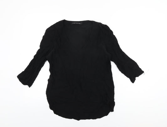 Womens UK Size S Zara Black Basic T-Shirt
