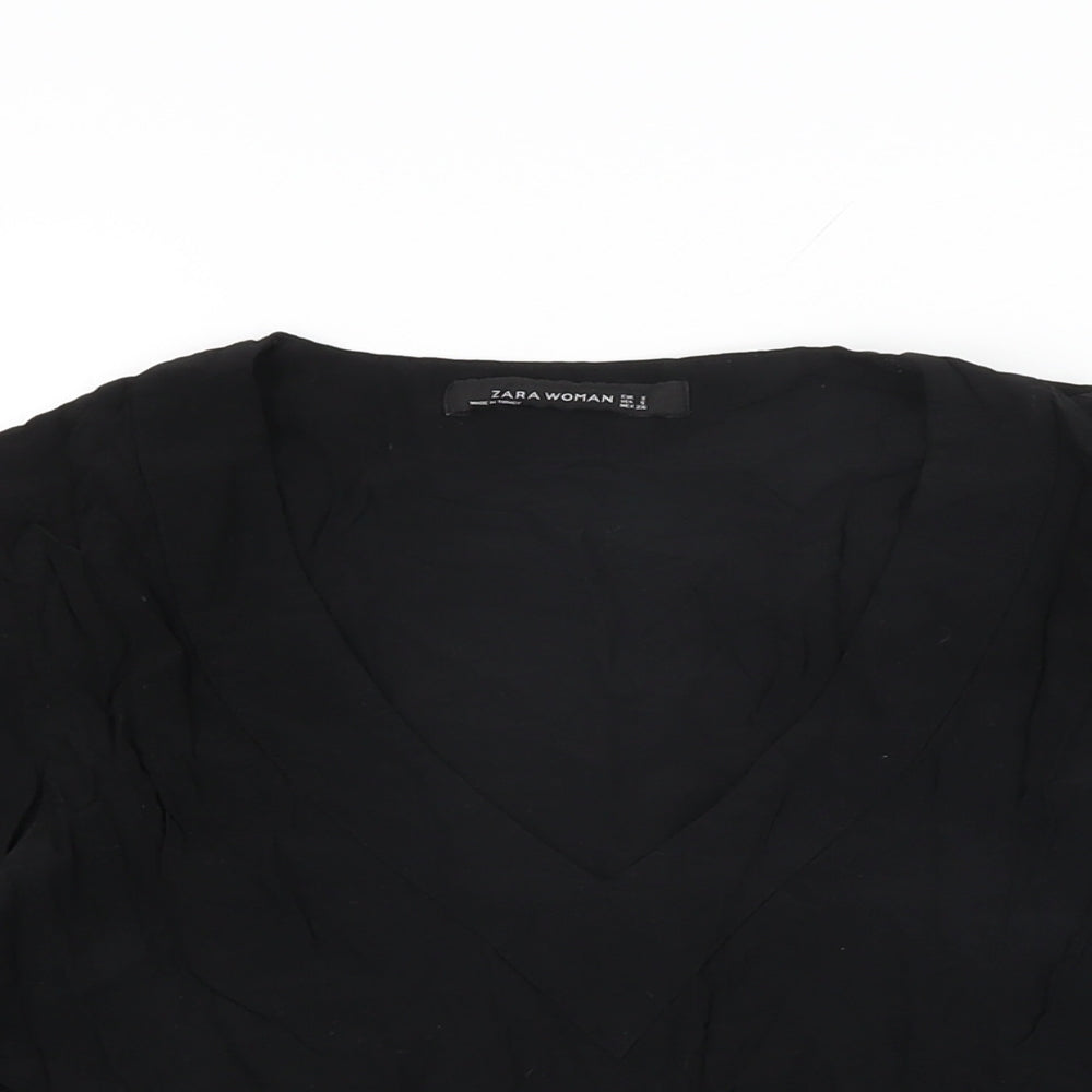 Womens UK Size S Zara Black Basic T-Shirt