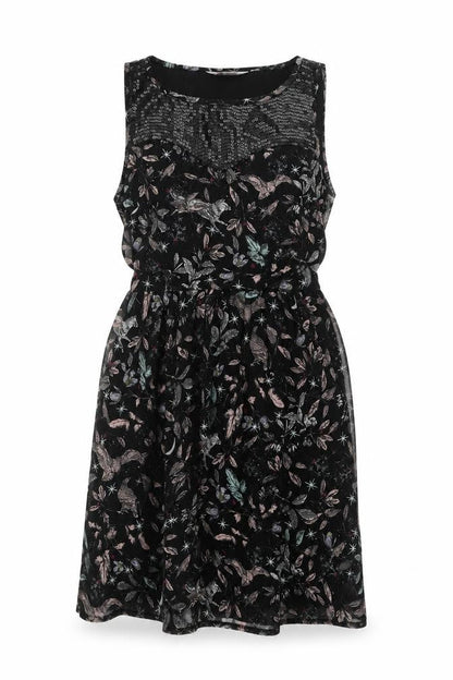Dorothy Perkins Womens Black Floral Polyester Skater Dress Size 10 Round Neck Zip