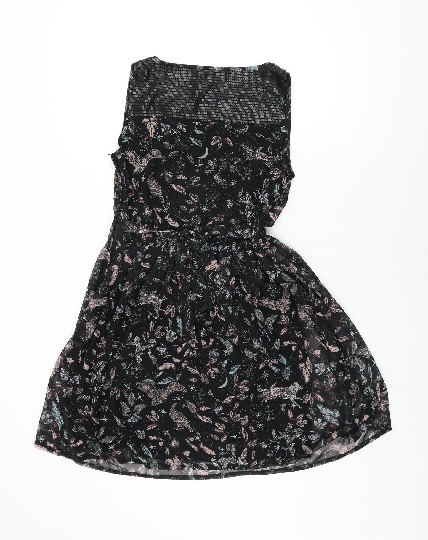 Dorothy Perkins Womens Black Floral Polyester Skater Dress Size 10 Round Neck Zip