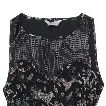 Dorothy Perkins Womens Black Floral Polyester Skater Dress Size 10 Round Neck Zip