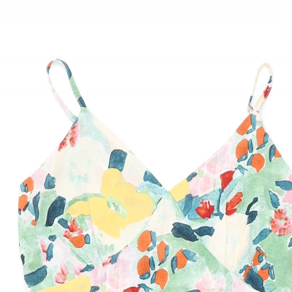 QED London Womens Multicoloured Floral Polyester Shift Size 10 V-Neck Zip