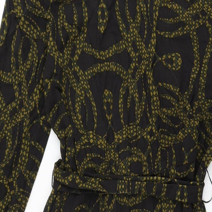 H&M Womens Black Geometric Viscose Shirt Dress Size 4 Collared Button