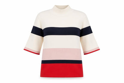 Next Womens Ivory Geometric Nylon Basic T-Shirt Size 12 High Neck