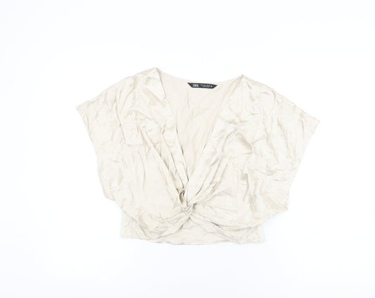 Womens UK Size L Zara Beige Cropped Blouse