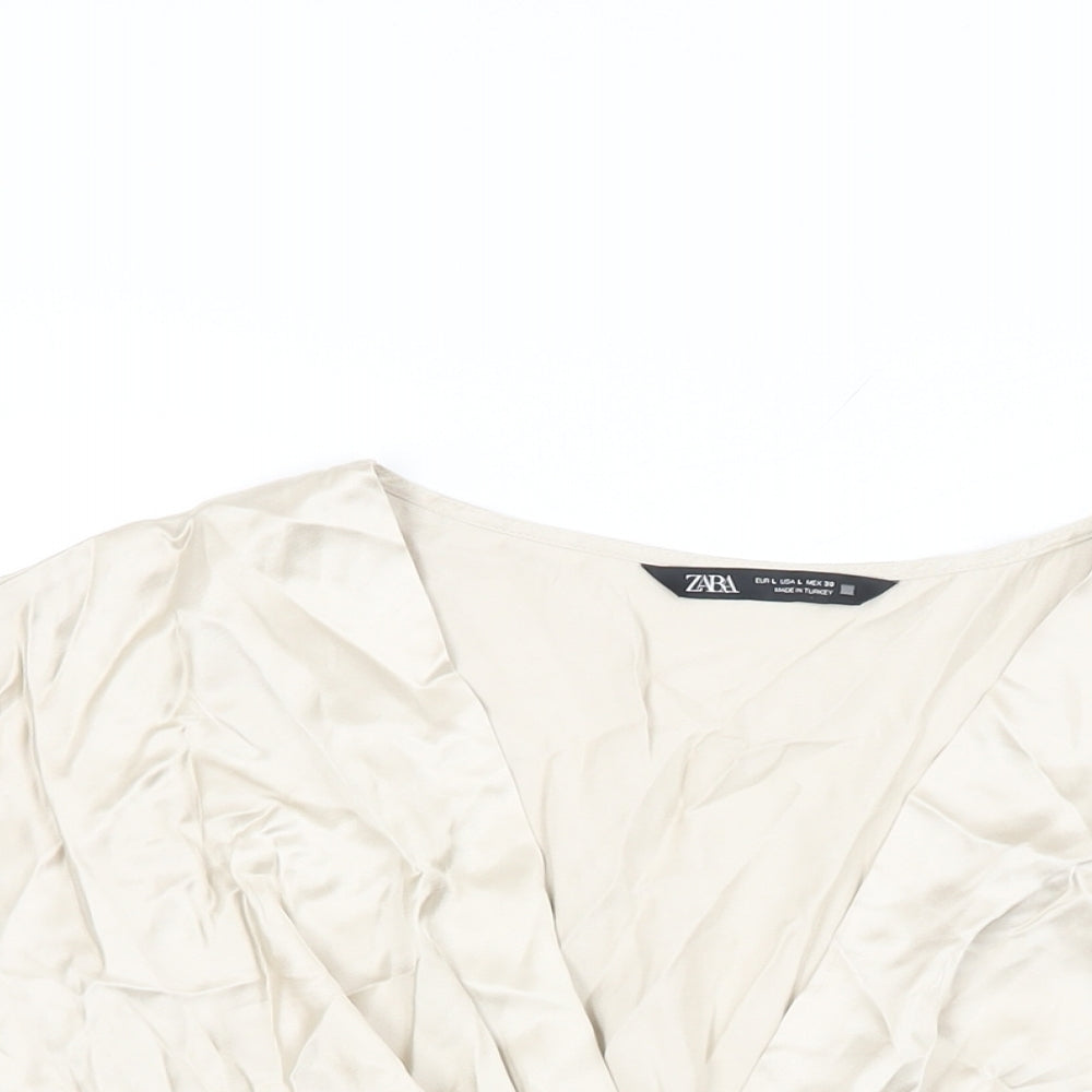 Womens UK Size L Zara Beige Cropped Blouse